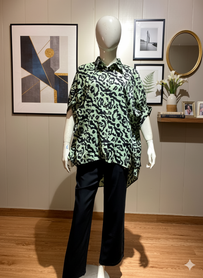 Bold Print Hi-Low Tunic Shirts | Contemporary Oversized Blouse Collection (9003)