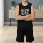 Primark Boys' Black 'Beach Vibes' Tank Top | Neon Tropical Sleeveless Tee (1011)