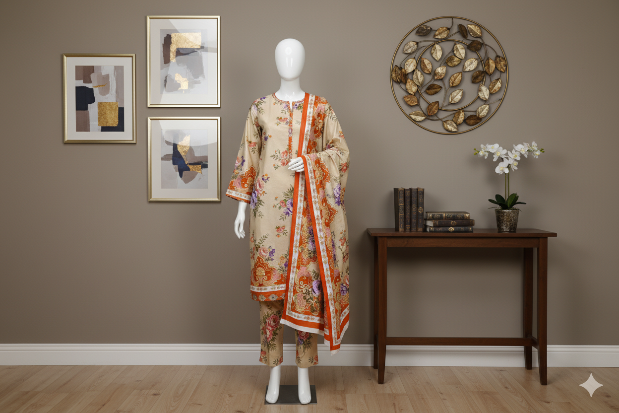 Linen 3-Piece Unstitched Suit (LNU-5004)