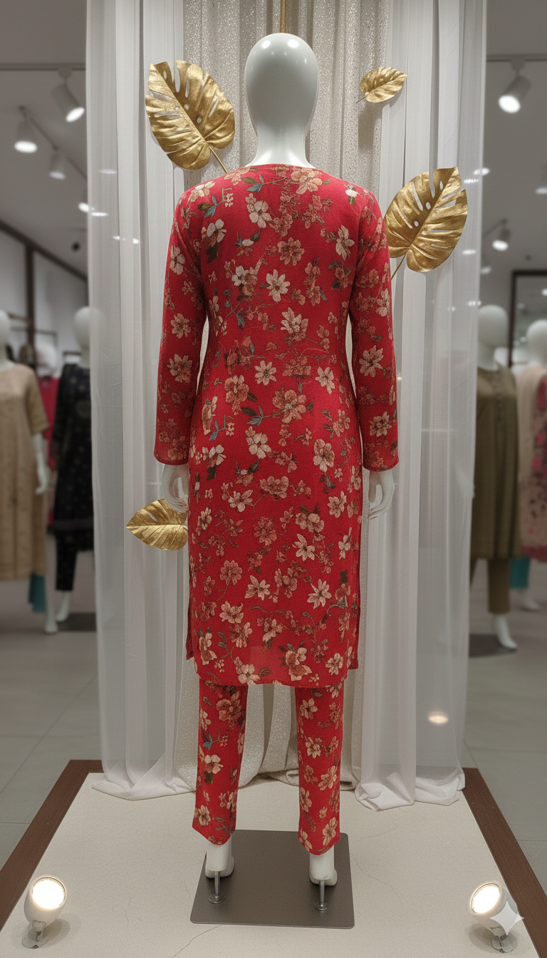 ZH2 Scarlet Blossom Garden – 2pc Premium Cotton Unstitched Suit (PCU 5022)