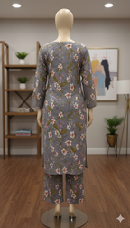 ZH2 Soft Grey Spring Blossom – 2pc Premium Cotton Unstitched Suit (PCU 5022)