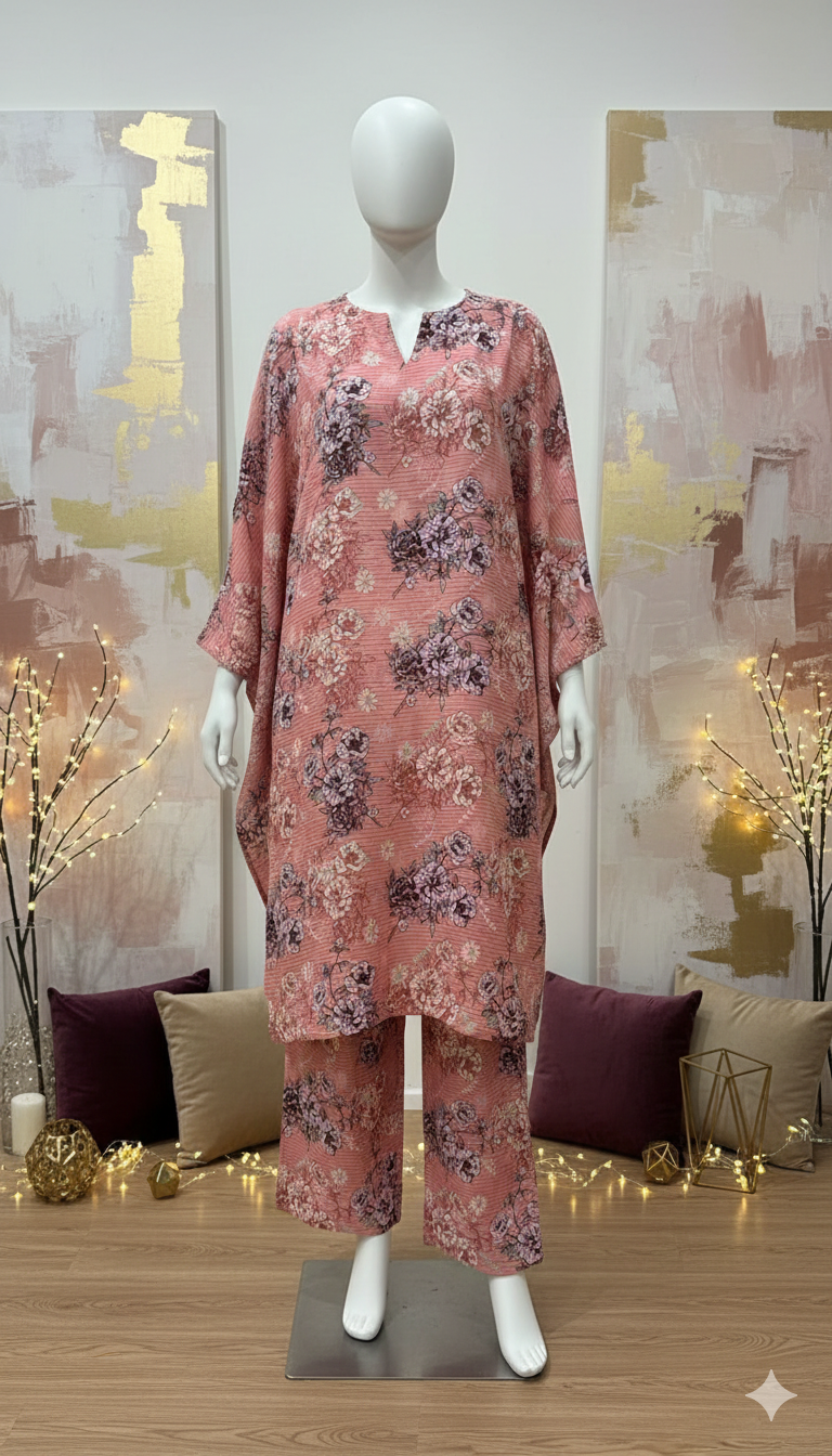ZH2 Tea Pink Floral Stripe – 2pc Premium Cotton Unstitched Suit (PCU 5022)