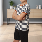 Boys' 2-Piece Summer Outfit: Nautical Stripe T-Shirt & Black Knit Play Shorts | Casual Set (1016)