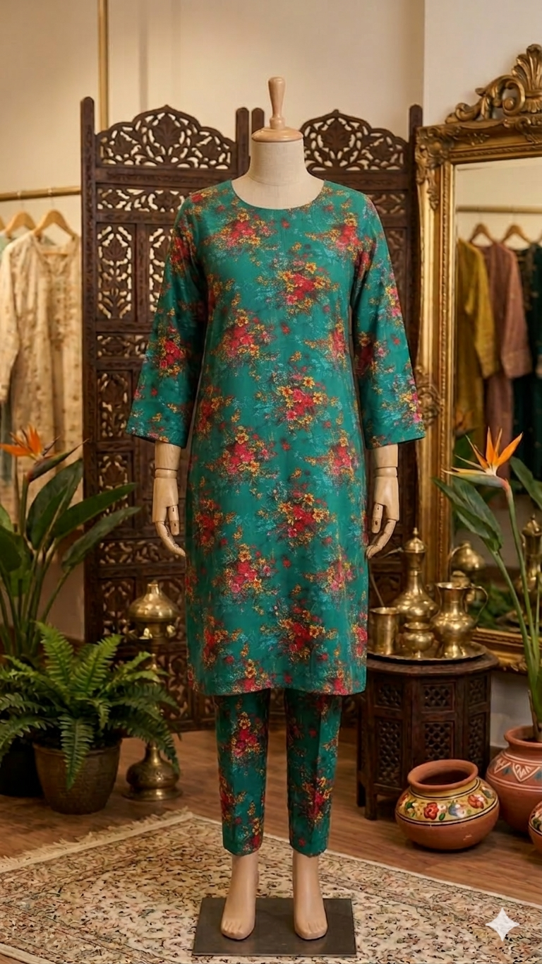 Golden Harvest Vintage Floral Co-ord | Stitched 2-Piece Cotton (PCU 5022)