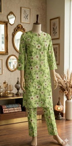 Spring Garden Floral 2-Piece Cotton Set – Sage Green (PCU 5022)