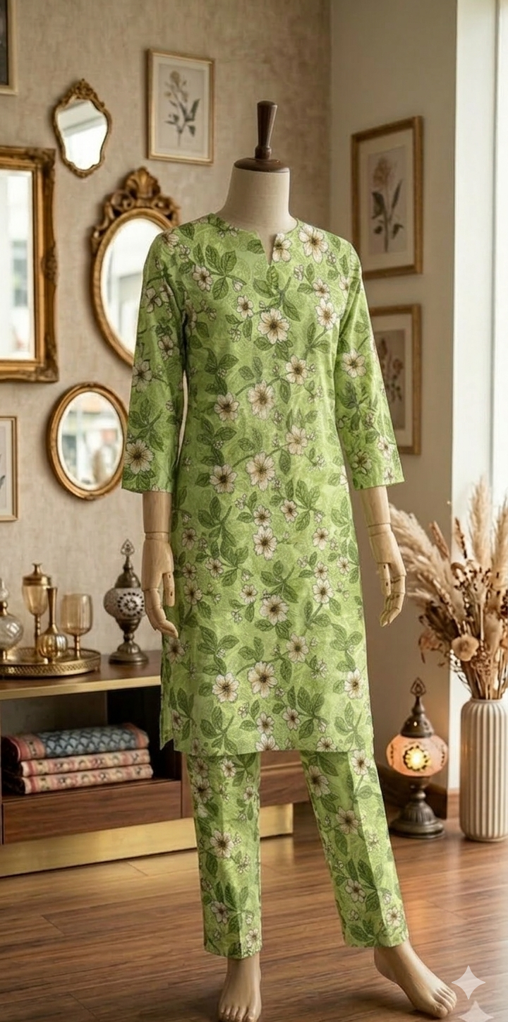 Spring Garden Floral 2-Piece Cotton Set – Sage Green (PCU 5022)