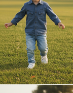 Stylish Slate Blue Boys' Long-Sleeve Casual Shirt with Double Pockets (1025)