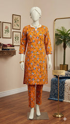 Amber Floral Traditional Co-ord Set – 2-Piece Printed Kurta & Trouser (PCU 5022)