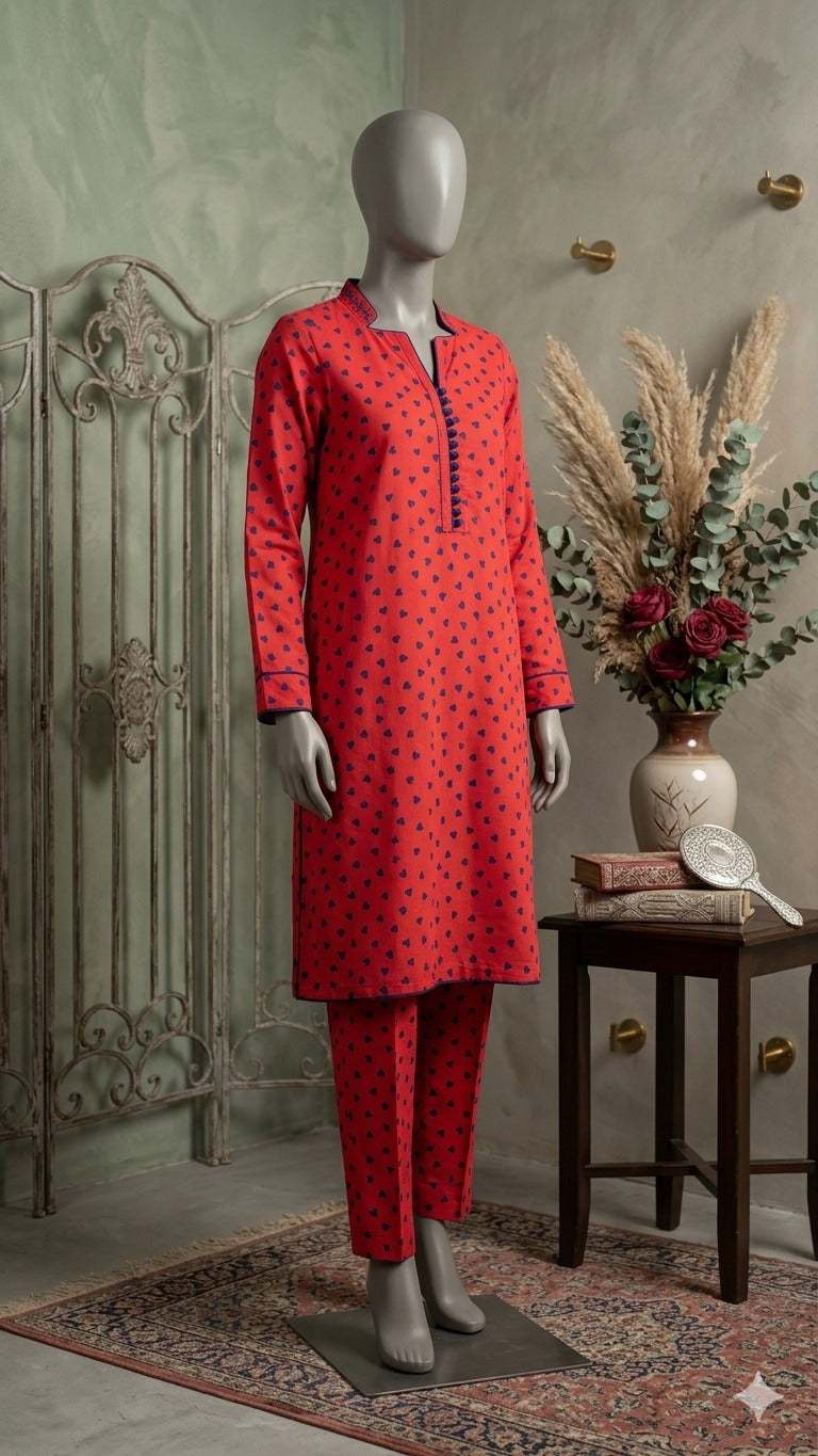 2-Piece Heart Print Traditional Cotton Suit (PCU 5022)