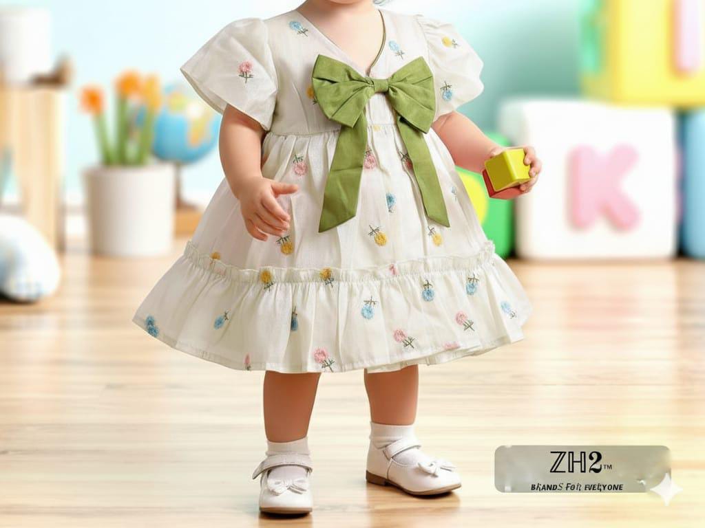Toddler Girl Floral Embroidered Dress with Big Bow | Spring & Party Occasion Dress (1030)