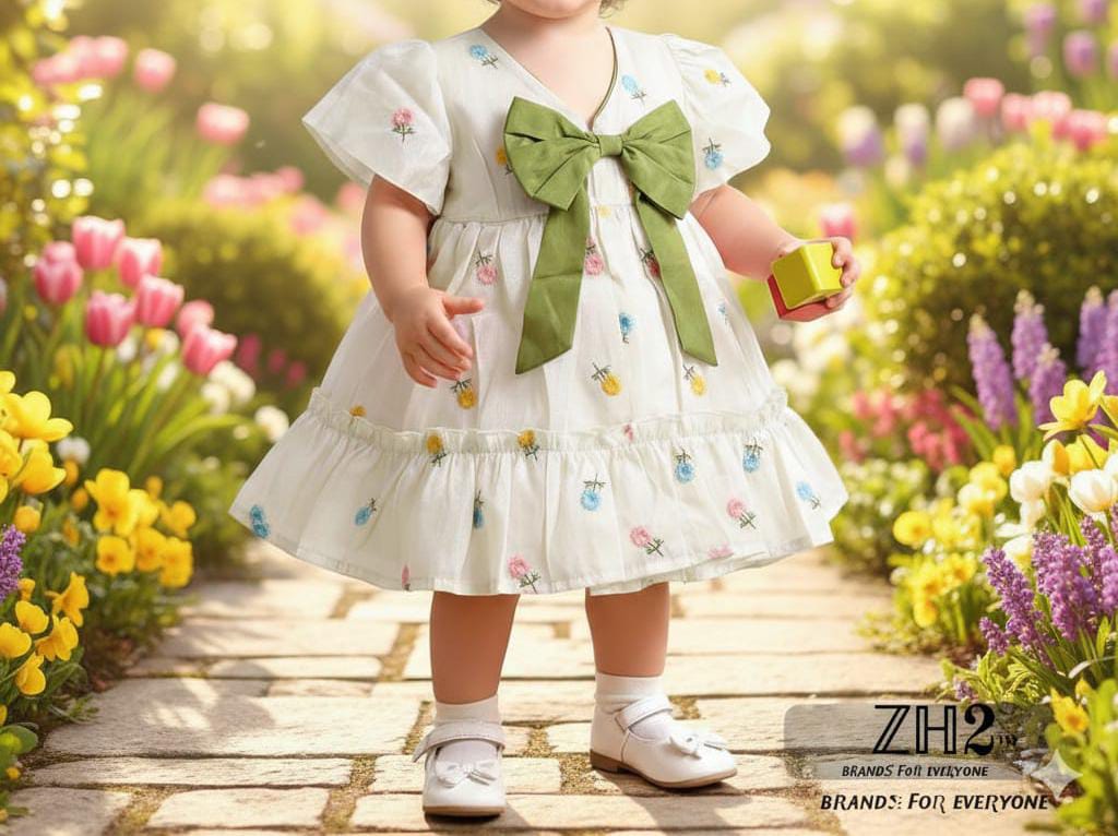 Toddler Girl Floral Embroidered Dress with Big Bow | Spring & Party Occasion Dress (1030)