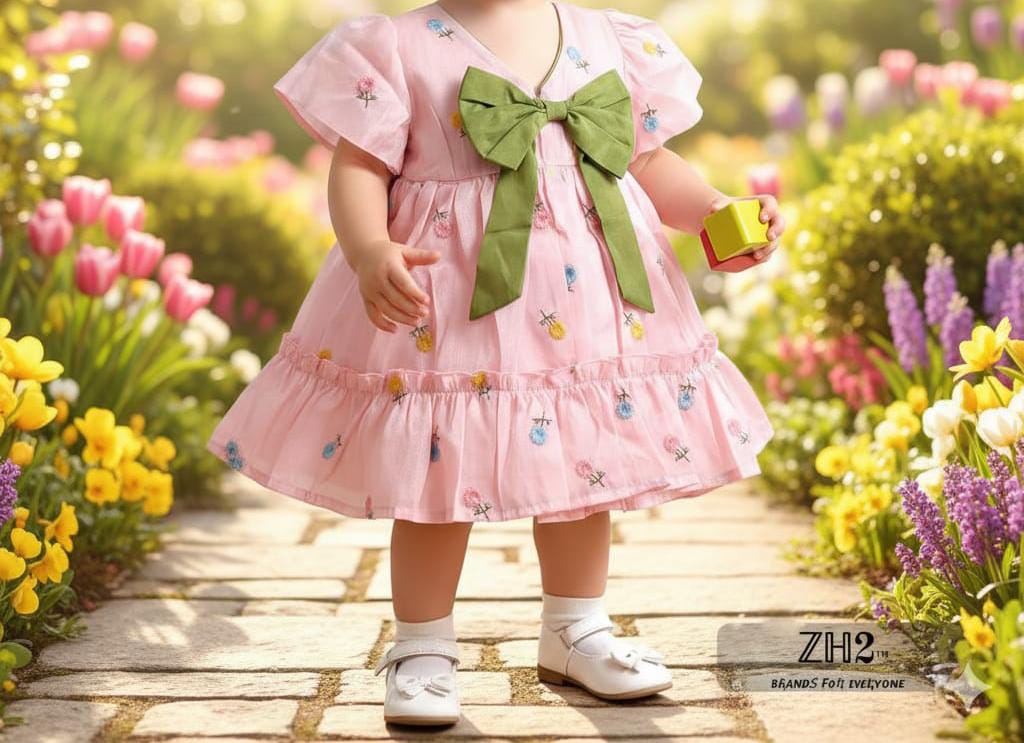 Toddler Girl Floral Embroidered Dress with Big Bow | Spring & Party Occasion Dress (1030)