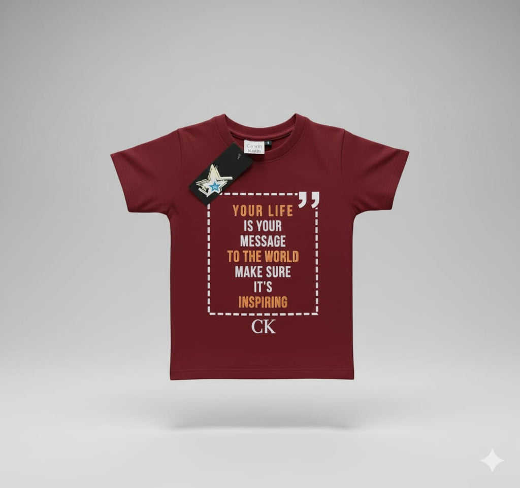 Kids' Inspirational Quote Graphic T-Shirt – Burgundy/Maroon (1005)