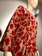 Vibrant Red & Beige Floral Printed Cotton Kurti/Tunic | Casual V-Neck Frock Style Shirt (CFS-3012)