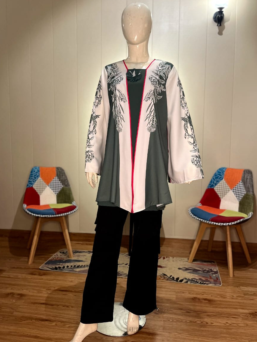 Contemporary Panel-Style Tunic with Printed Sleeves | Color-Blocked Cotton Top (LTS-3008)
